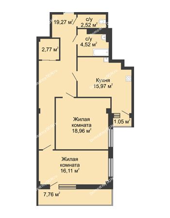 2 комнатная квартира 82,6 м² в  ЖК РИИЖТский Уют, дом Секция 1-2