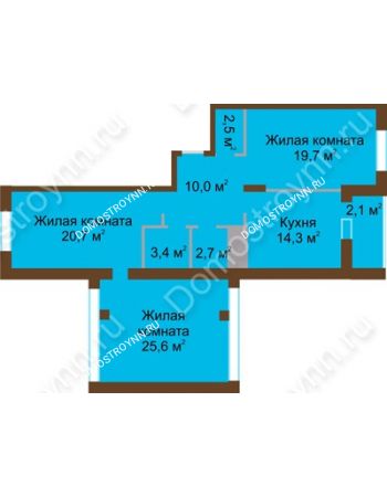 3 комнатная квартира 101 м² в ЖК Монолит, дом № 89, корп. 1, 2