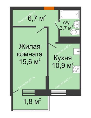 1 комнатная квартира 38,7 м² в Фруктовый квартал Абрикосово, дом Литер 3