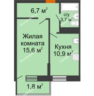 1 комнатная квартира 38,7 м² в Фруктовый квартал Абрикосово, дом Литер 3 - планировка