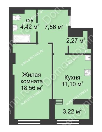1 комнатная квартира 45,52 м² в ЖК Караваиха, дом № 5