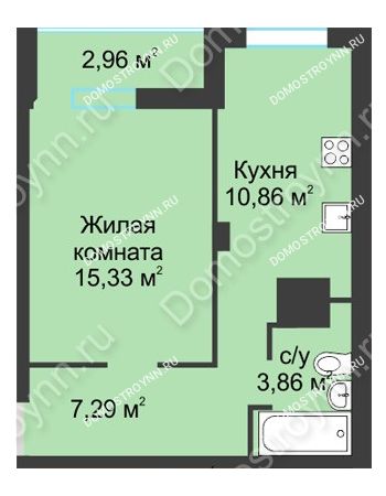 1 комнатная квартира 40,3 м² в ЖК На Вятской, дом № 3 (по генплану)