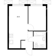 1 комнатная квартира 32,5 м² в ЖК Савин парк, дом корпус 8 - планировка