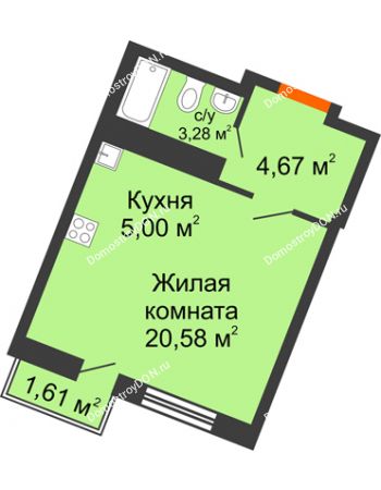 Студия 28,86 м² в ЖК Мечников, дом ул. Мечникова, 37