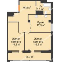 2 комнатная квартира 71,3 м² в ЖК Квартет, дом № 3 - планировка