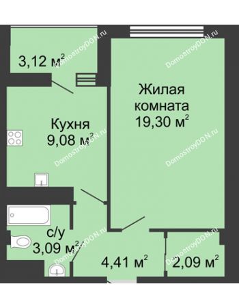 1 комнатная квартира 41,87 м² в  ЖК РИИЖТский Уют, дом Секция 1-2