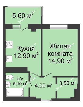 1 комнатная квартира 42,1 м² - ЖК Нахичевань