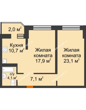 2 комнатная квартира 64,9 м² в ЖК Сказка Град, дом Литер 1
