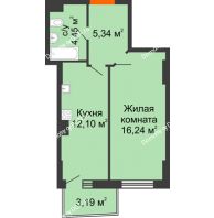 1 комнатная квартира 39,08 м² в ЖК Сердце Ростова 2, дом Литер 1 - планировка