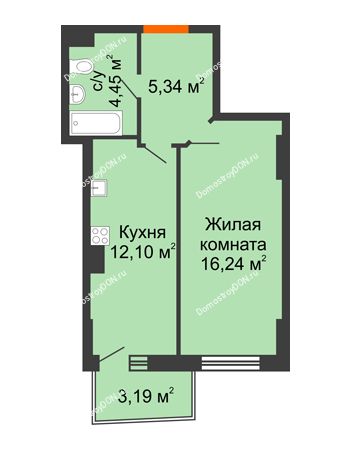 1 комнатная квартира 39,09 м² в ЖК Сердце Ростова 2, дом Литер 5