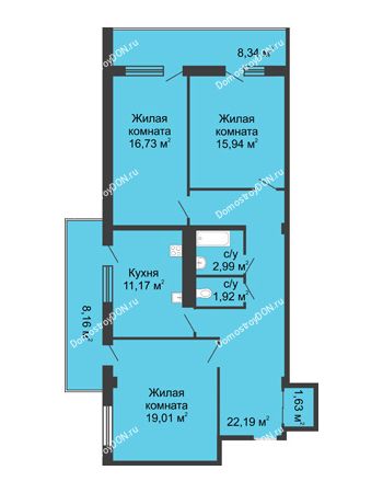 3 комнатная квартира 92,7 м² в  ЖК РИИЖТский Уют, дом Секция 1-2