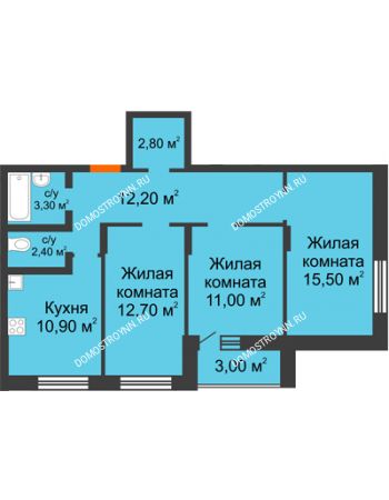 3 комнатная квартира 73,8 м² в ЖК Подкова на Цветочной, дом № 8