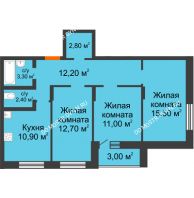 3 комнатная квартира 73,8 м² в ЖК Подкова на Цветочной, дом № 8 - планировка