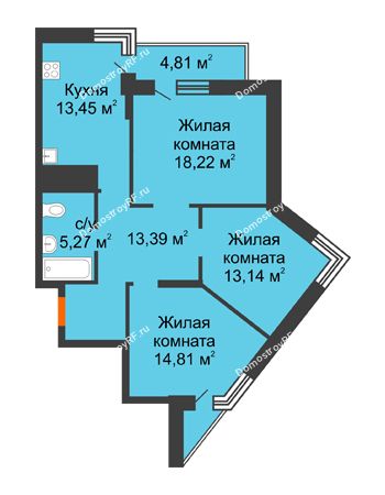 3 комнатная квартира 81,36 м² в Жилой район Волгарь, дом № 1