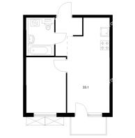 1 комнатная квартира 33,1 м² в ЖК Савин парк, дом корпус 8 - планировка