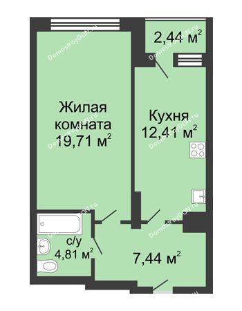 1 комнатная квартира 46,81 м² - ЖК Гвардейский-2