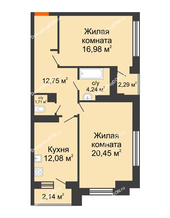 2 комнатная квартира 70,43 м² - ЖК Монте-Карло