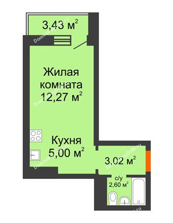 Студия 24,61 м² в ЖК Платовский, дом Литер 11