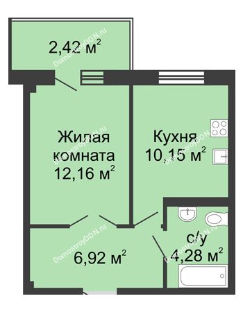 1 комнатная квартира 34,9 м² в ЖК Соловьиная роща, дом № 2
