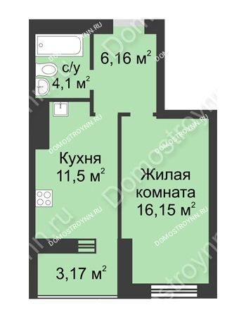 1 комнатная квартира 41,08 м² - ЖК Буревестник