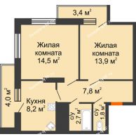 2 комнатная квартира 56,3 м², ЖК Космолет - планировка