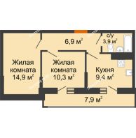 2 комнатная квартира 45,4 м² в ЖК Грани, дом Литер 4 - планировка