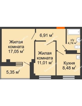 2 комнатная квартира 50,87 м² - Жилой дом в 7 мкрн.г.Сосновоборск