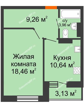 1 комнатная квартира 43,89 м² - ЖК Адмиралъ