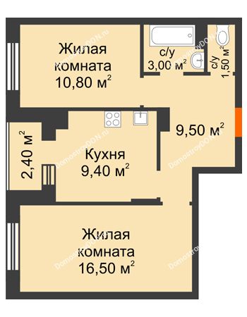 2 комнатная квартира 51,7 м² в Микрорайон Прибрежный, дом № 8
