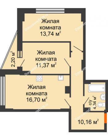 2 комнатная квартира 57,41 м² в ЖК Рубин, дом Литер 3