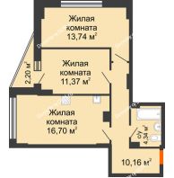 2 комнатная квартира 57,41 м² в ЖК Рубин, дом Литер 3 - планировка