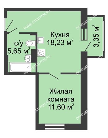 1 комнатная квартира 38,83 м² в ЖК Красная поляна, дом № 6