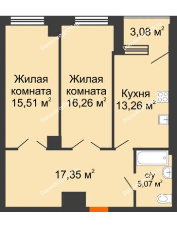 2 комнатная квартира 70,5 м² - ЖК Штахановского