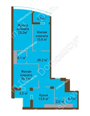 3 комнатная квартира 118,9 м² в ЖК Монолит, дом № 89, корп. 1, 2
