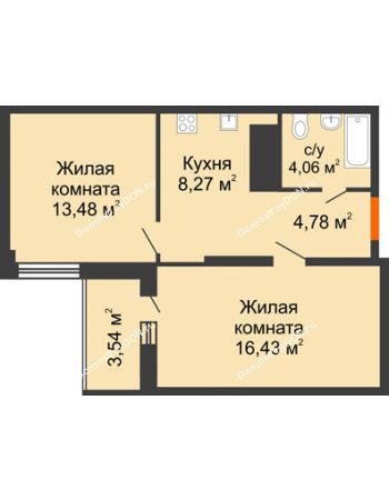 2 комнатная квартира 48,79 м² - ЖК Кристалл 2