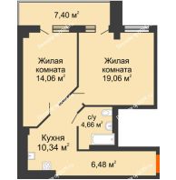 2 комнатная квартира 58,21 м², ЖК Кристалл 2 - планировка