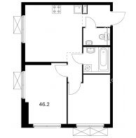 2 комнатная квартира 46,2 м² в ЖК Савин парк, дом корпус 3 - планировка