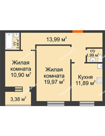 2 комнатная квартира 64,6 м² в ЖК Троицкий, дом № 1