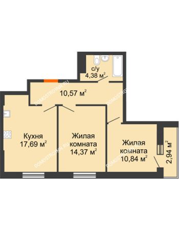 2 комнатная квартира 60,79 м² - ЖК Комарово