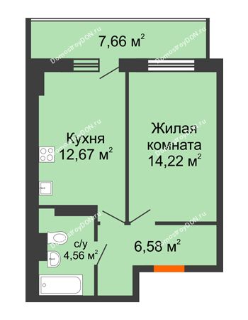 1 комнатная квартира 40,33 м² в ЖК Свобода, дом №2