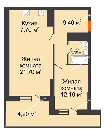 2 комнатная квартира 59 м² - ЖК Клубный дом на Мечникова