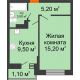 1 комнатная квартира 34,5 м² в ЖК SkyPark (Скайпарк), дом Литер 1, корпус 1, блок-секция 1 - планировка