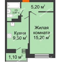 1 комнатная квартира 34,5 м² в ЖК SkyPark (Скайпарк), дом Литер 1, корпус 1, блок-секция 1 - планировка