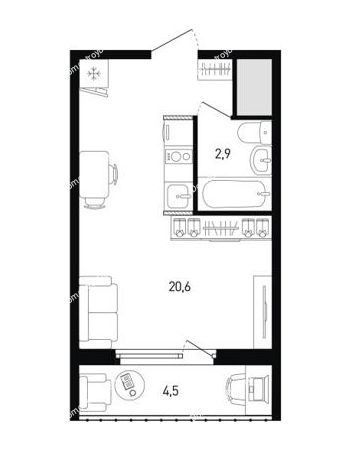 Студия 24,9 м² в ЖК Левенцовка парк, дом Корпус 8-10.2