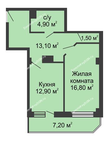 1 комнатная квартира 53,6 м² - ЖК Крылья Ростова