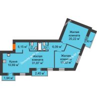 3 комнатная квартира 103,77 м² в Микpopaйoн  Преображенский, дом № 9 - планировка