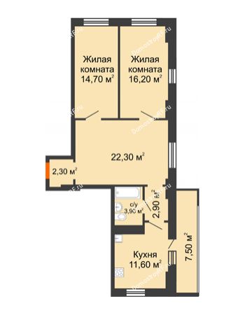 2 комнатная квартира 76,2 м² в ЖК Восточный парк, дом Литер 3