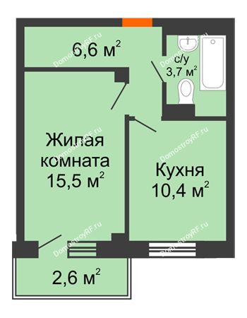 1 комнатная квартира 38,4 м² - ЖД Подзолкова