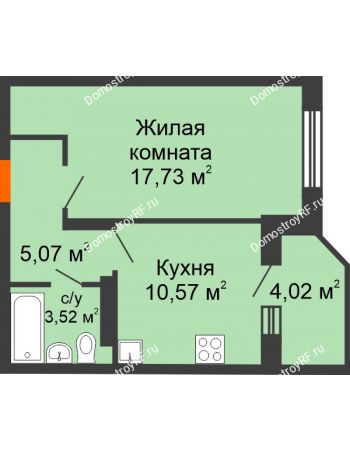 1 комнатная квартира 40,91 м² в ЖК Московский, дом № 1