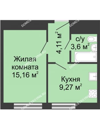 1 комнатная квартира 32,2 м² - ЖК Алый Парус